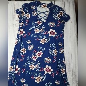 Pink Rose Jersey Knit Short Sleeve Midi Dress